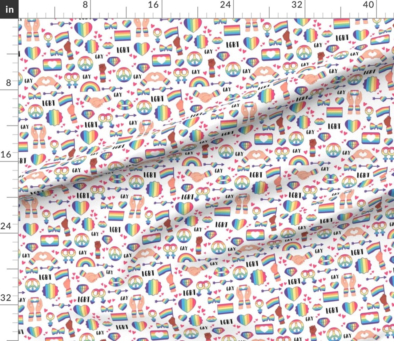 Pride Rainbow Queer Gay Equality Activism Love Social Justice Lgbtqia Hearts Flag Peace Bow Hangs Colorful Month Custom Printed Fabric by Spoonflower Various Fabrics by the Yard or Fat Quarter
